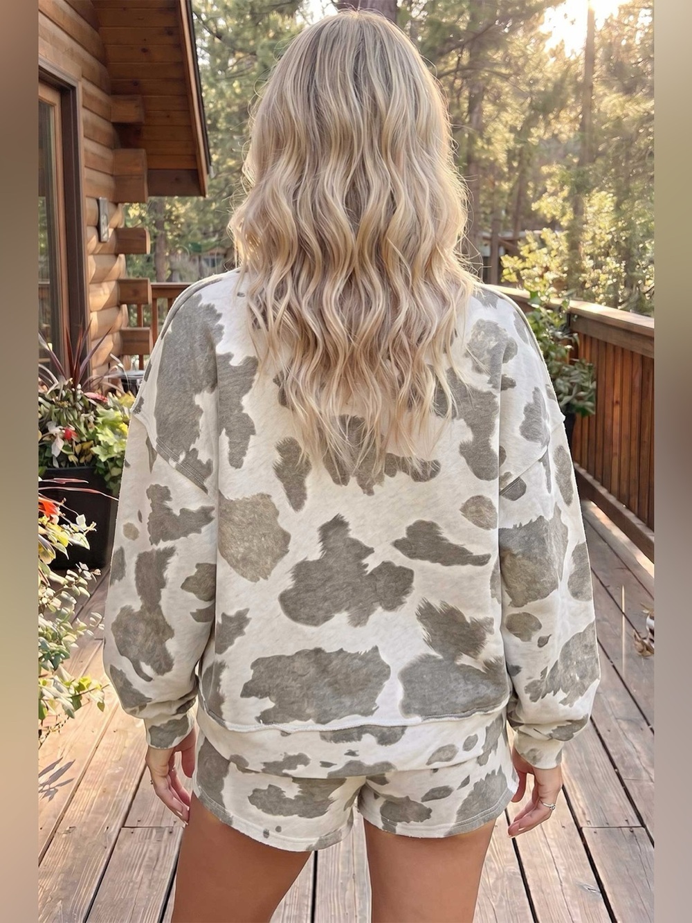 Cow Print Top and Drawstring Shorts Set - Picture 2 of 6